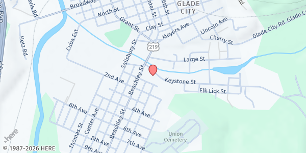 Map showing Somerset County Mobile Food Bank - Meyersdale at 9 Beachley St., Meyersdale, PA