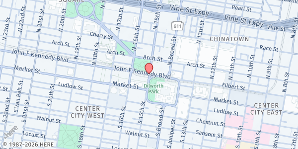 Map showing The Everywhere Project (Love Park) at John F Kennedy Boulevard, MIDDLE CITY EAST, PA