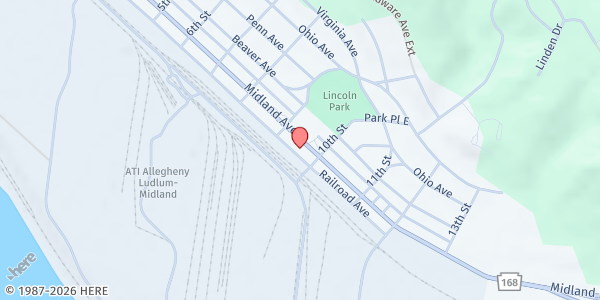 Map showing The Salvation Army - Midland at 909 Virginia Ave., Midland, PA