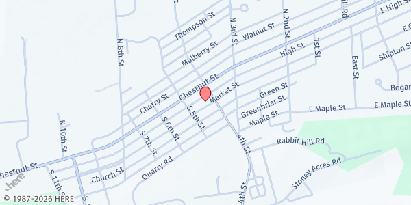 Map showing First Evangelical Lutheran Church at 404 Market St., Mifflinburg, PA