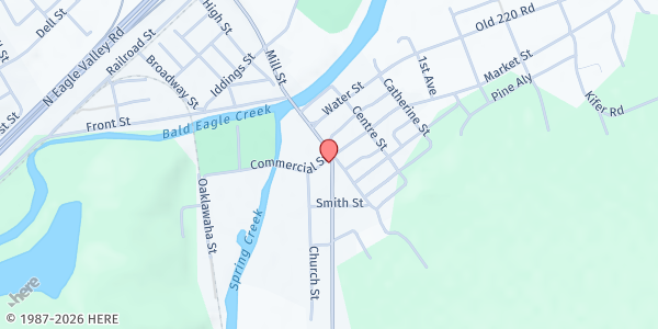 Map showing Milesburg Presbyterian Church at 101 Turnpike St, Milesburg, PA