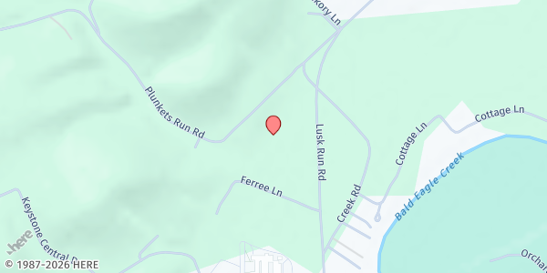 Map showing Lock Haven Mennonite Church at 297 Lusk Run Rd, Mill Hall, PA
