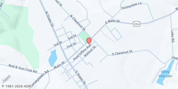 Map showing Millville Christian Church at 230 E Main St, Millville, PA