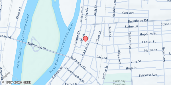 Map showing The Salvation Army - Milton at 30 Center St., Milton, PA