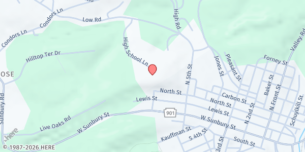 Map showing Minersville Mobile Market - Minersville High School at Minersville High School, Minersville, PA