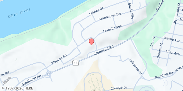 Map showing Families Matter Food Pantry at 186 Wagner Rd., Monaca, PA