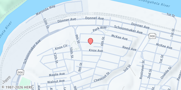 Map showing Gate of Heaven Church Food Pantry at 644 Reed Ave., Monessen, PA