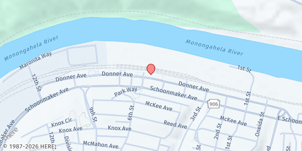 Map showing Westmoreland Community Action Monessen Welcome Center at 557 Donner Ave, Monessen, PA