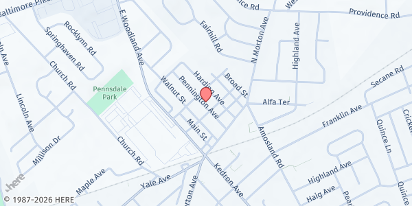 Map showing Shorter AME Church at 111 Pennington Avenue, Morton, PA