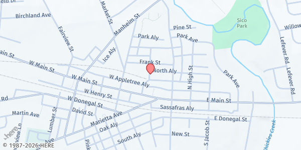 Map showing Community Food Bank - Mount Joy at Corner of Mount Joy St., Mount Joy, PA