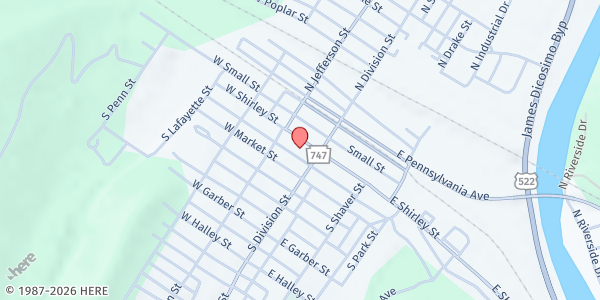 Map showing Mount Union Food Pantry at 15 W Shirley St, Mount Union, PA