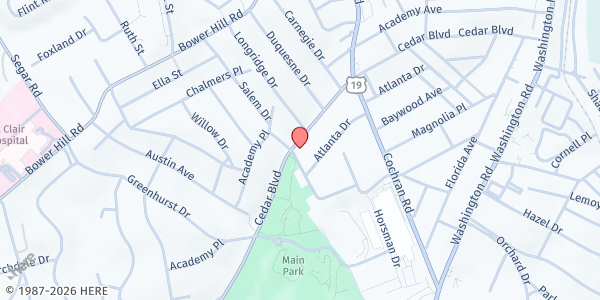 Map showing Mt Lebanon Christian Church at 367 Cedar Blvd, Mt. Lebanon, PA