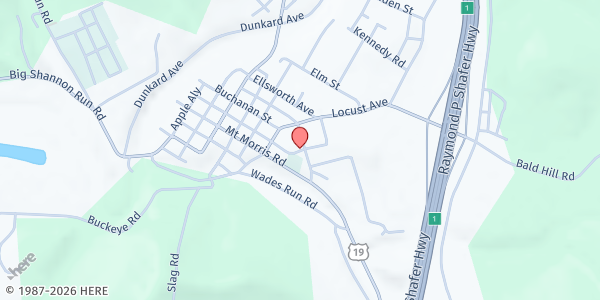 Map showing Whiteley-Perry Food Pantry at Highland Ave., Mt Morris, PA