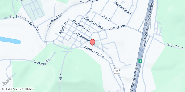 Map showing Whitely-Perry Food Pantry at Highland Ave, Mt Morris, PA