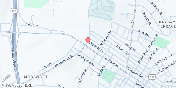 Map showing Mt. Pleasant Church of God Food Pantry at 936 West Main Street, Mt. Pleasant, PA