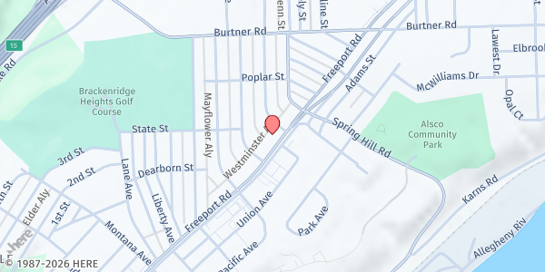 Map showing Allegheny Valley Association of Churches at 1913 Freeport Rd., Natrona Heights, PA