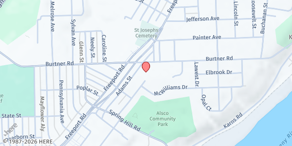 Map showing Highlands Area Meals on Wheels at 965 Burtner Rd., Natrona Heights, PA