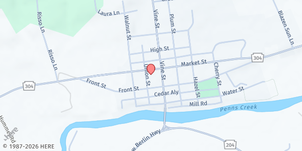 Map showing Messiah Evangelical Lutheran Church Food Pantry at 308 Market St., New Berlin, PA