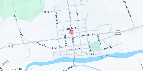 Map showing New Berlin Community Food Pantry at 308 MARKET STREET, New Berlin, PA