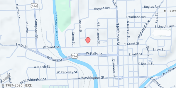 Map showing The Salvation Army - New Castle at 240 W. Grant St., New Castle, PA