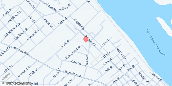 Map showing St Theresa Roman Catholic Church at 1300 Bridge St, New Cumberland, PA