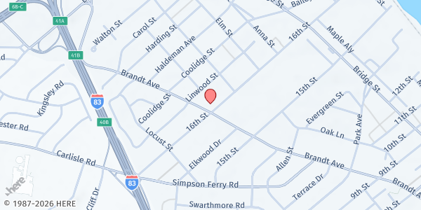 Map showing Table Life Church at 617 16th St, New Cumberland, PA