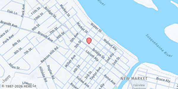 Map showing Trinity Church of New Cumberland (Trinity on Bridge) at 415 Bridge St, New Cumberland, PA