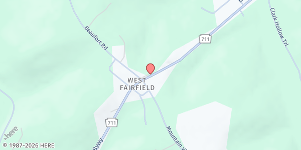 Map showing Laurel Valley Area Food Pantry - West Fairfield Fire Hall at 5414 PA-711, New Florence, PA