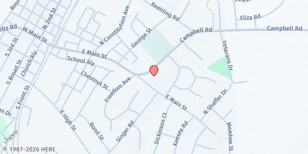 Map showing St. John Lutheran Church at 175 E. Main St., New Freedom, PA