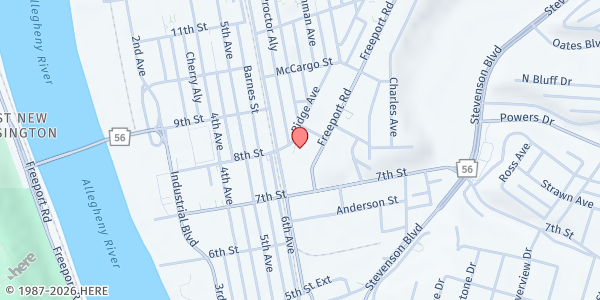 Map showing First UMC at 130 Ridge Ave., New Kensington, PA