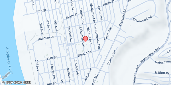 Map showing Saint George Orthodox Church at 1150 Leishman Ave., New Kensington, PA