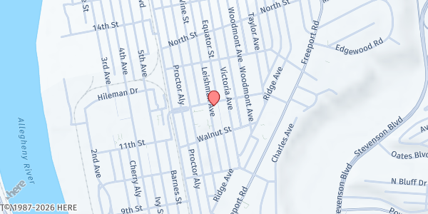 Map showing St. George Orthodox Church at 1150 Leishman Ave., New Kensington, PA