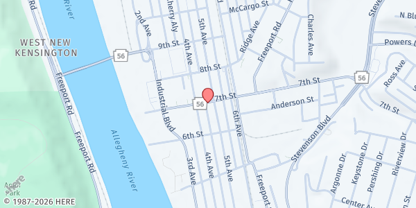 Map showing The New Me at 410 7th St., New Kensington, PA