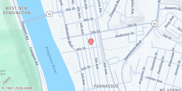 Map showing United Presbyterian Church at 601 5th Ave., New Kensington, PA