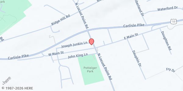 Map showing Trinity Global Methodist Church at 4 W. Main St., New Kingstown, PA