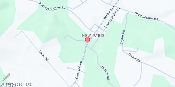 Map showing New Paris Food Pantry at 4029 Cortland Rd., New Paris, PA