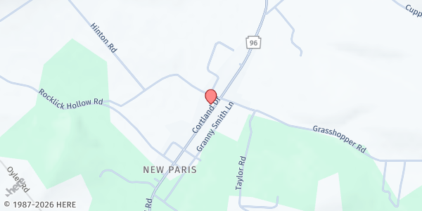 Map showing New Paris Food Pantry at 4029 CORTLAND ROAD, New Paris, PA