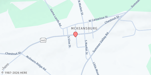 Map showing New Ringgold Area Food Pantry (SCA) at 6 S Race St, New Ringgold, PA