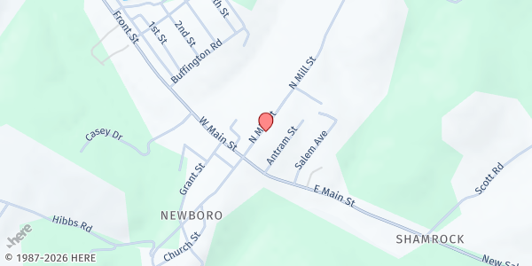 Map showing New Salem Presbyterian Church at 27 S. Mill St., New Salem, PA