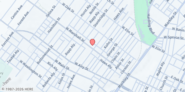 Map showing ACLAMO Food Distribution Center at 801 West Marshall Street, Norristown, PA