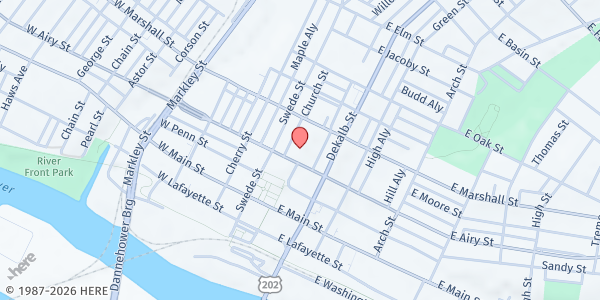 Map showing Cecil and Grace Bean's Soup Kitchen Inc. at 23 E. Airy Street, Norristown, PA