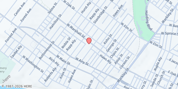 Map showing Haws Avenue Food Pantry and Free Meals at 800 West Marshall Street, Norristown, PA