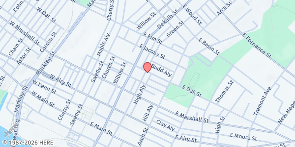 Map showing New Hope Baptist Church at 204-206 East Oak Street, Norristown, PA