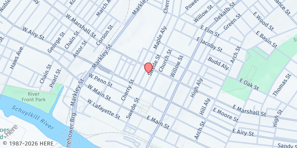 Map showing Salvation Army Norristown at 533 Swede Street, Norristown, PA