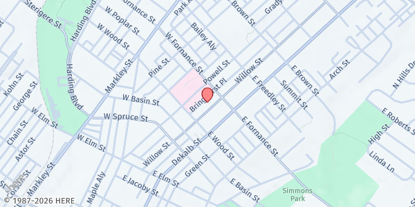 Map showing Siloam Baptist Church at 1329 Willow Street, Norristown, PA
