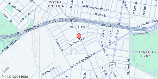 Map showing Abyssinian Baptist Church at 4202 Germantown Avenue, North Philadelphia, PA