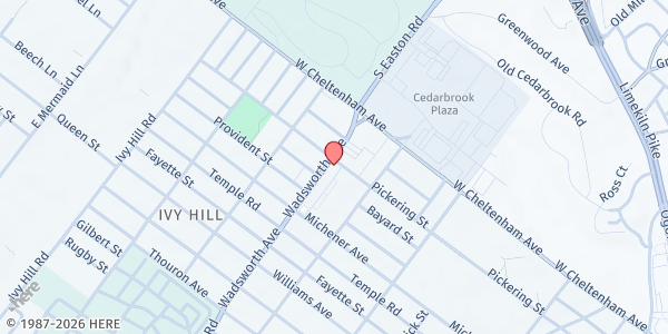 Map showing Agape Church at 1562 Wadsworth Avenue, North Philadelphia, PA