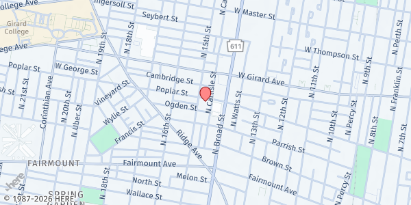 Map showing Baptist Women's Center at 1428 Poplar Street, North Philadelphia, PA