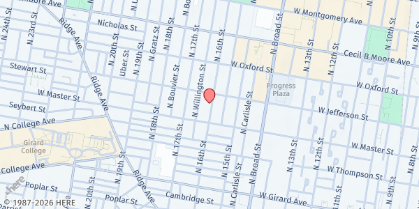 Map showing Beckett Life Center at 1410 North 16th Street, North Philadelphia, PA