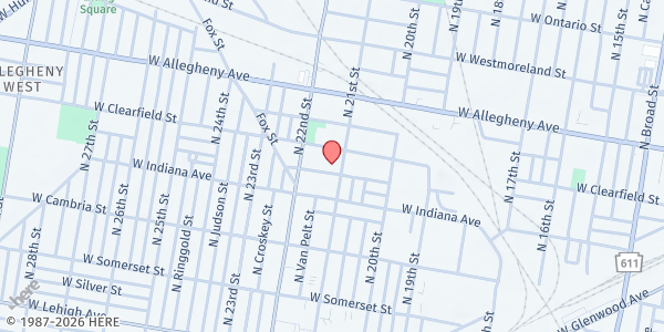 Map showing Beloved Baptist Church, Inc. Food Pantry at 2107 West Toronto Street, North Philadelphia, PA